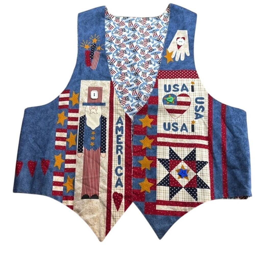 Handmade Patriotic Women's USA Red White‎ Blue Vest Grandma Coastal  Size XL